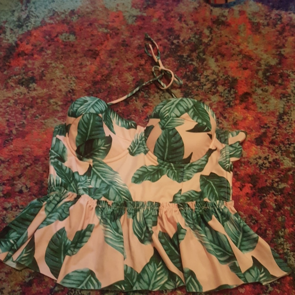 Cocoship pink palm swimsuit top